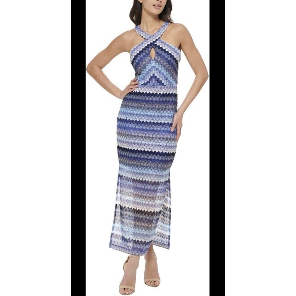 Guess Crochet Halter Maxi Dress - Size 14 - Blue